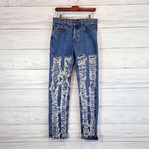 Londonjean rip stacked distressed front blue denim jeans Women's Size 6